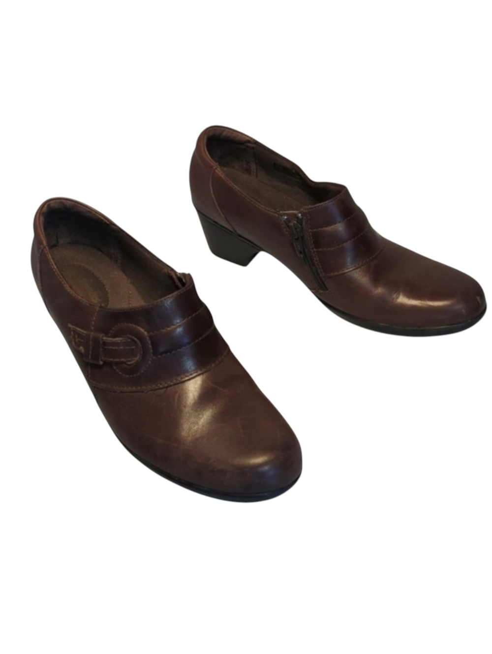 Clarks Bendables Brown Leather Side Zip Ankle Booties Size 9.5